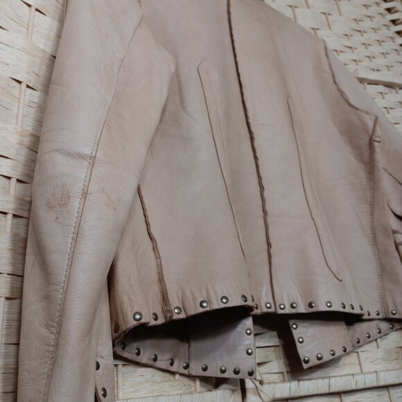 Blur Italian Leather Panama Tan Brown Luxury Studded Jacket Distressed - Picture 6 of 12